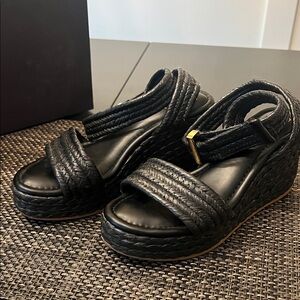 Franco Sarto Black Woven Wedge Sandal